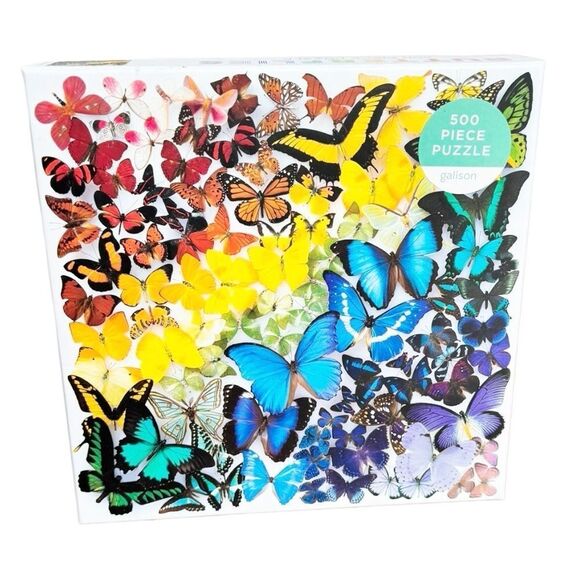 Galison Rainbow Butterflies 500 Piece Colorful Jigsaw Puzzle. - Picture 1 of 5